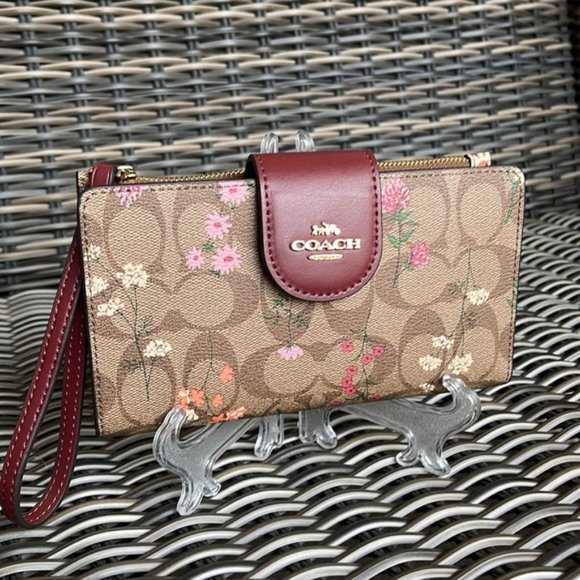 Coach Handbags - Coach Tech Wallet In Signature Canvas With Wildflower Print Khaki Multi